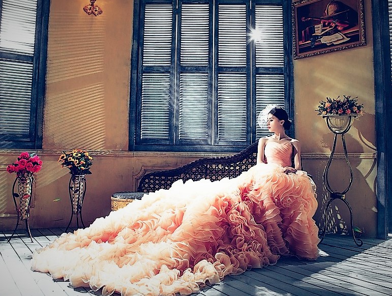 Peachy wedding dress