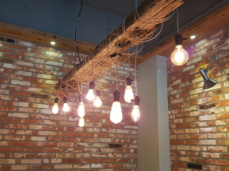Edison light bulbs hanging for exposed beam