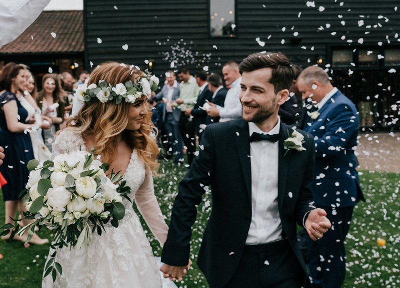 Bride and Groom confetti shot