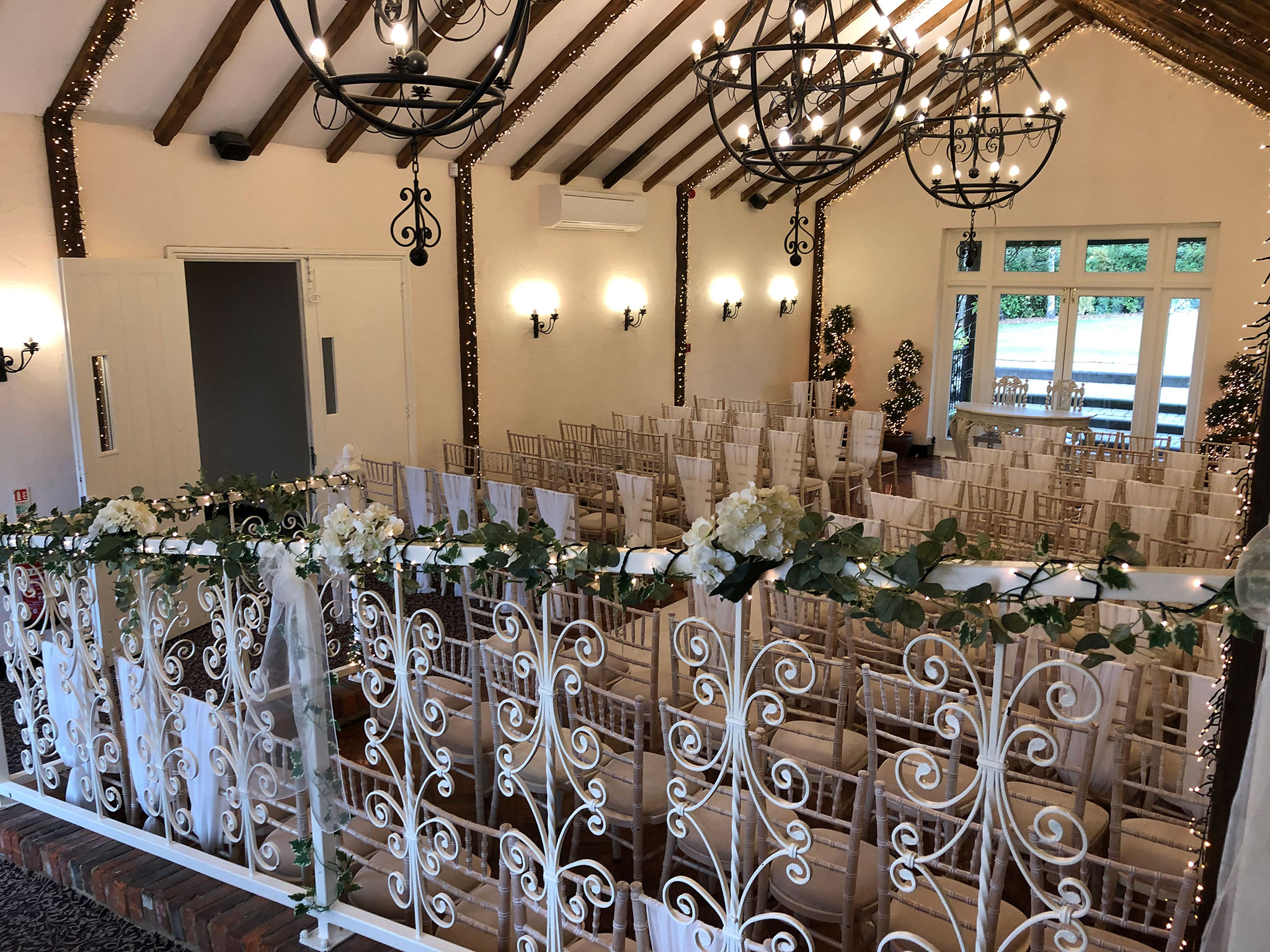 White motif with fairy lights wedding