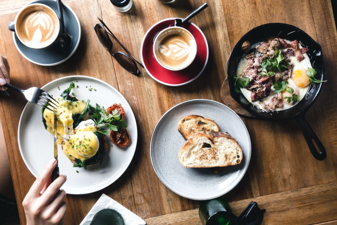 Breakfast food with sandwich and coffee