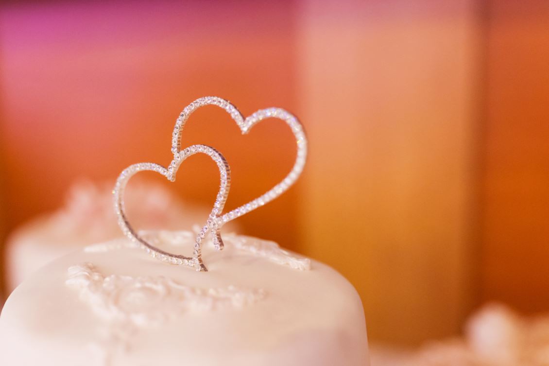 Heart shaped diamond encrusted ornament close up
