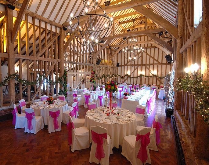 Pink themed wedding reception hall